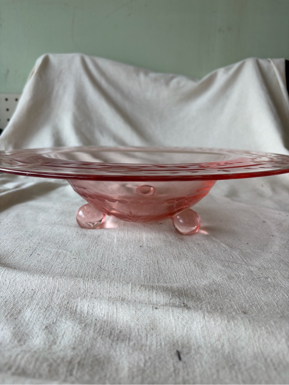 Posh Translucent Pink Etched Glass Bowl